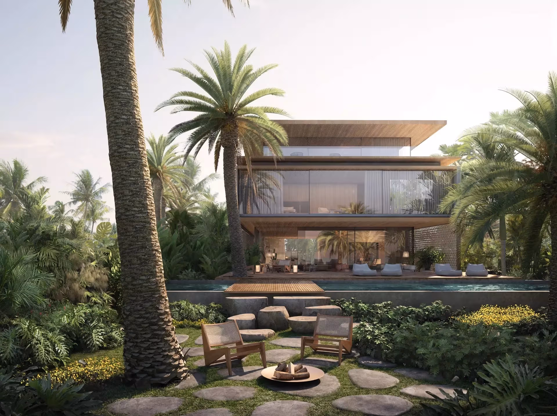 Luxurious hotel interior with panoramic views